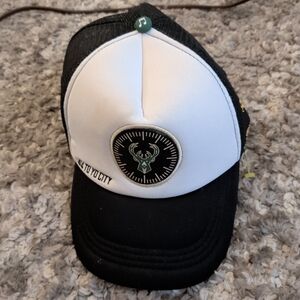 Stylish Black and White Cap with Emblem